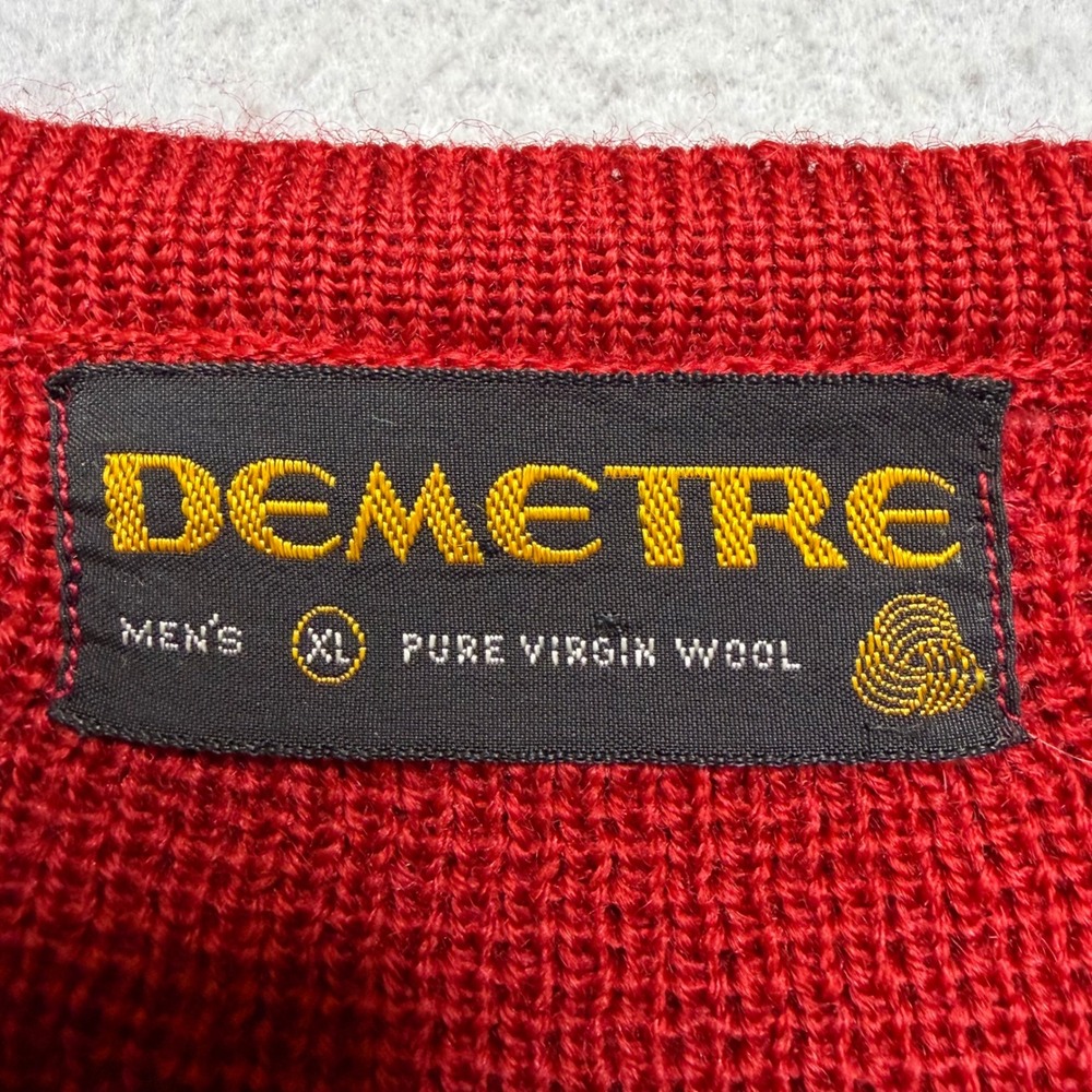 Demetre Sweater Mens XL Red Navy Striped Pure Virgin Wool Vintage 90s Distressed - Picture 3 of 11